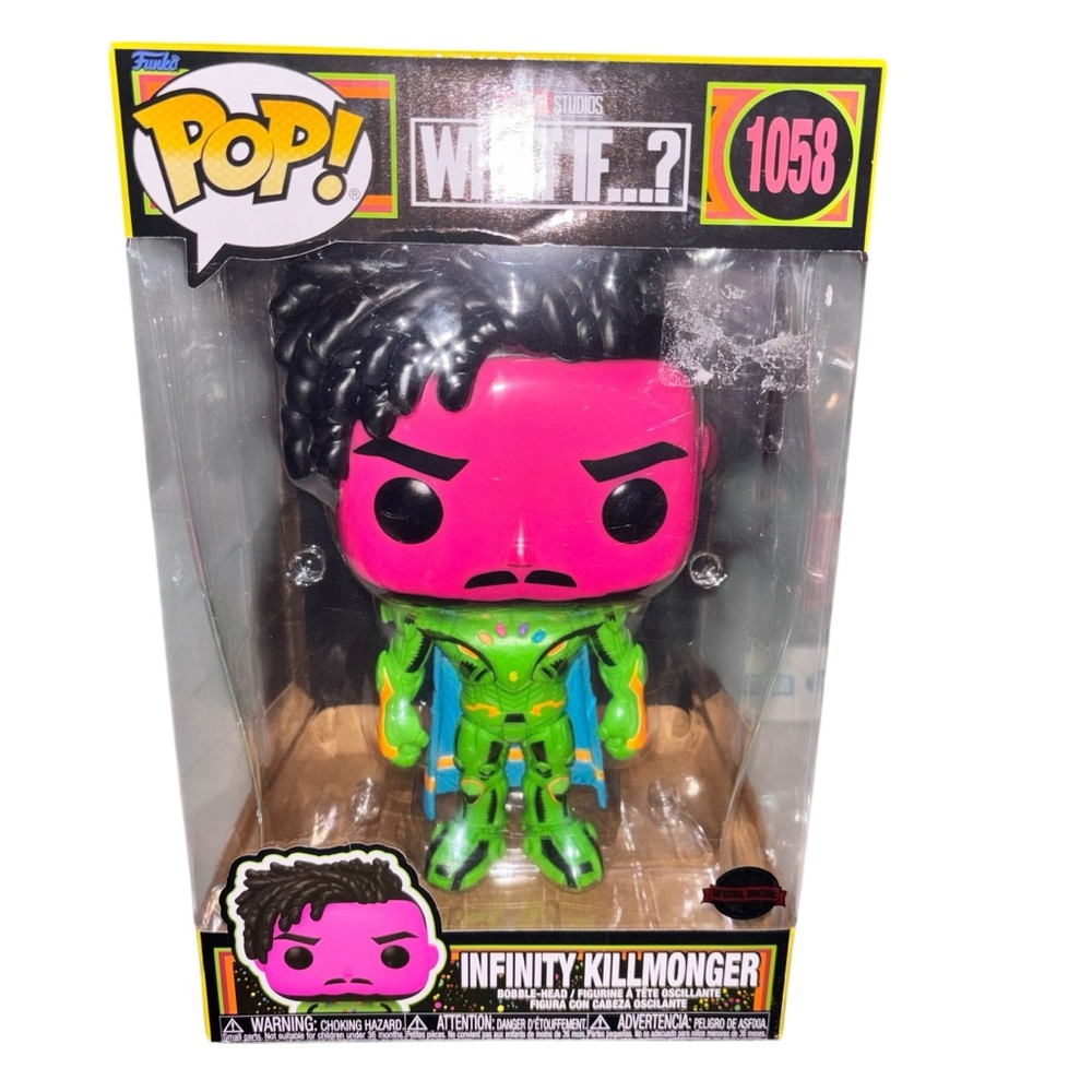 Funko Pop! Marvel What If...? Infinity Killmonger blacklight vinyl figure. New
